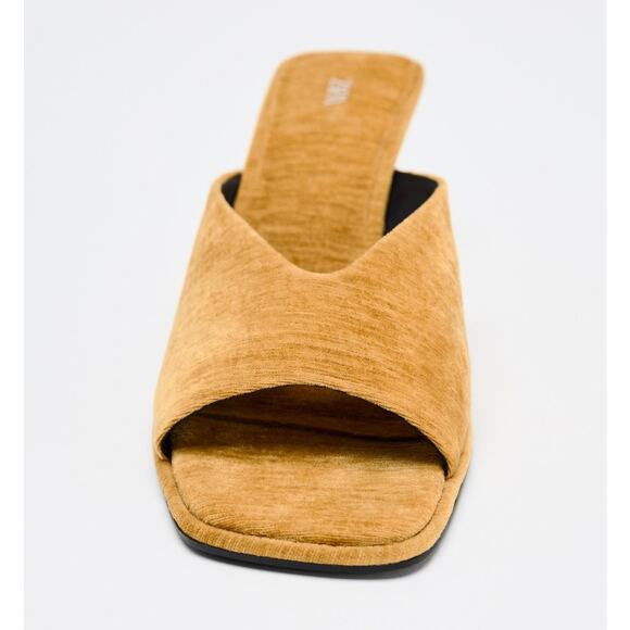 ZARA Mustard Velvet Asymmetrical Heeled Mules NWT Size 7.5 - Picture 10 of 14